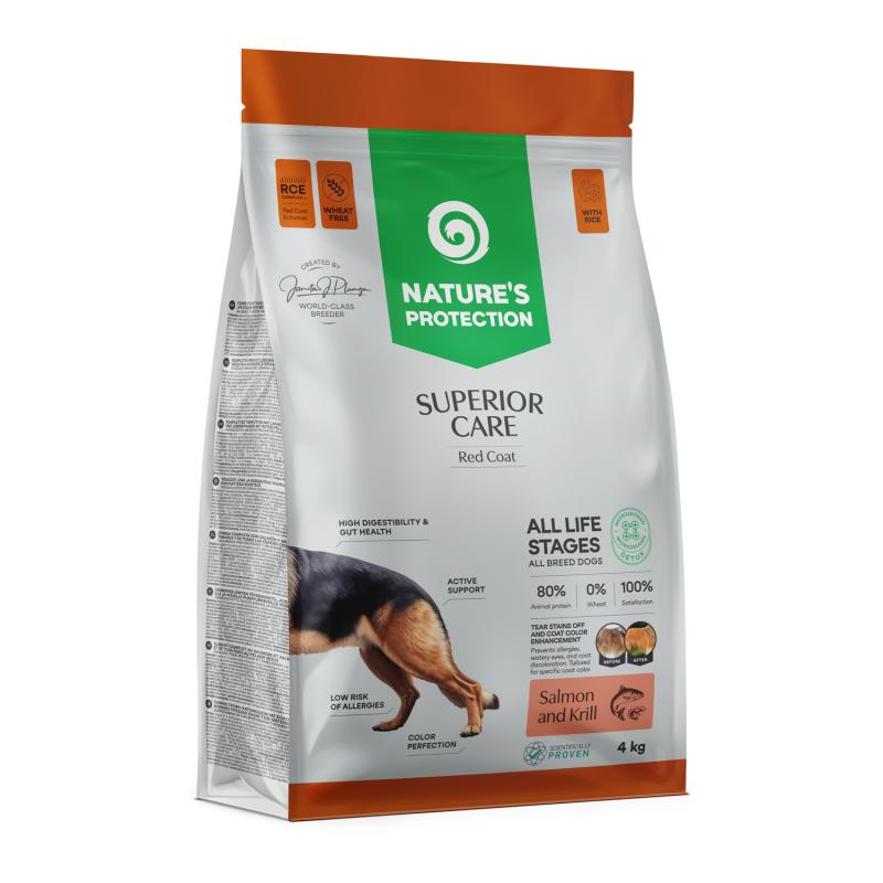 Nature's Protection Superior Care - Weizenfreies Trockenfutter mit Lachs, Krill & Reis - Alle Altersstufen, Alle Rassen, Rotes Fell