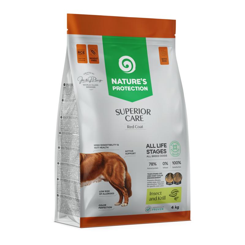 Nature's Protection Superior Care - Weizenfreies Trockenfutter mit Insekt, Krill & Reis - Alle Altersstufen, Alle Rassen, Rotes Fell