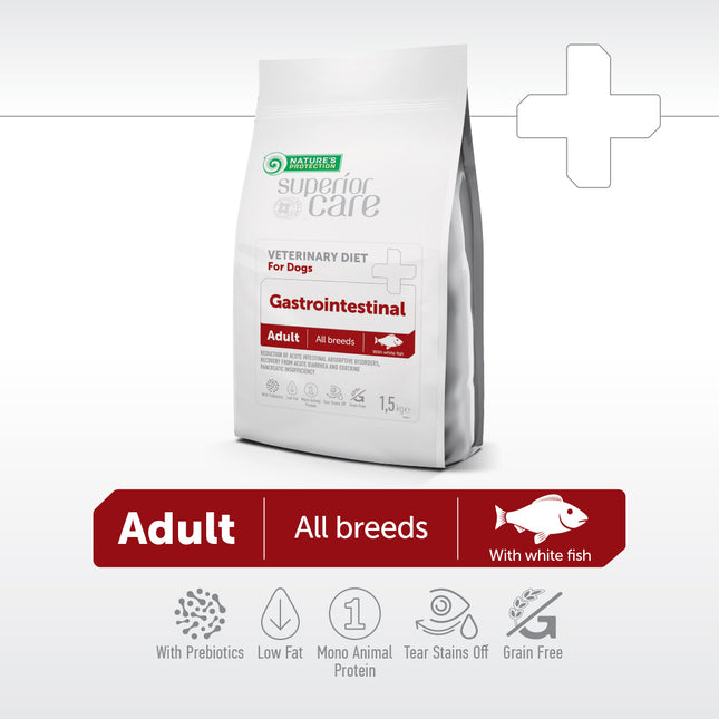 Nature's Protection, Superior Care, Veterinary Diet Gastrointestinal - Getreidefreies Diät Trockenfutter mit Weißfisch für ausgewachsene Hunde aller Rassen bei Verdauungsstörungen