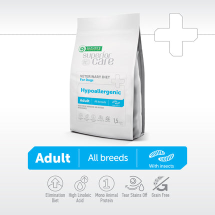 Nature's Protection, Superior Care, Veterinary Diet Hypoallergenic - Getreidefreies Diät Trockenfutter mit Insekten für ausgewachsene Hunde aller Rassen bei Futtermittelallergien