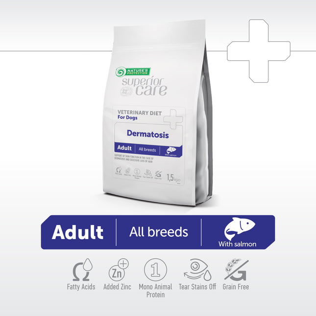 Nature's Protection, Superior Care, Veterinary Diet Dermatosis - Getreidefreies Diät Trockenfutter mit Lachs für ausgewachsene Hunde aller Rassen bei Hautproblemen