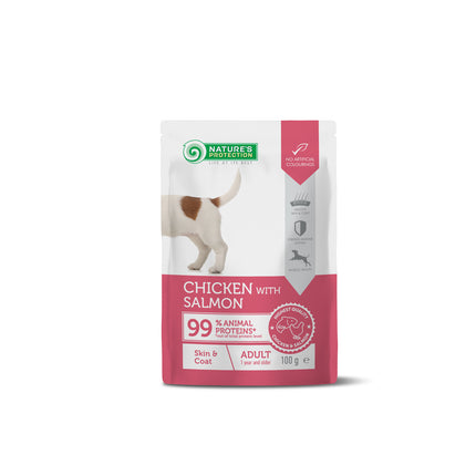 NATURE'S PROTECTION - Premium | Nourriture humide sans céréales au poulet et au saumon - Chiens adultes, toutes races - 100 g