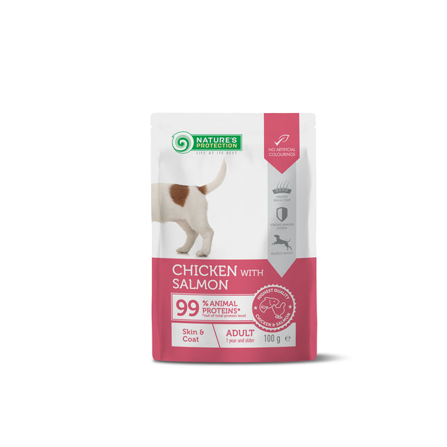 NATURE'S PROTECTION - Premium | Wet food, grain-free with chicken and salmon - Adult dogs, all breeds - 100 g