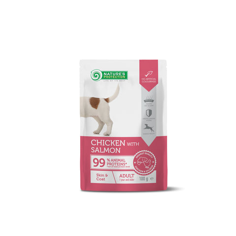 NATURE'S PROTECTION - Premium | Nourriture humide sans céréales au poulet et au saumon - Chiens adultes, toutes races - 100 g