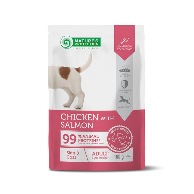 Nature's Protection, Premium - Nourriture humide sans céréales au poulet et au saumon - Chiens adultes, toutes races - 100 g