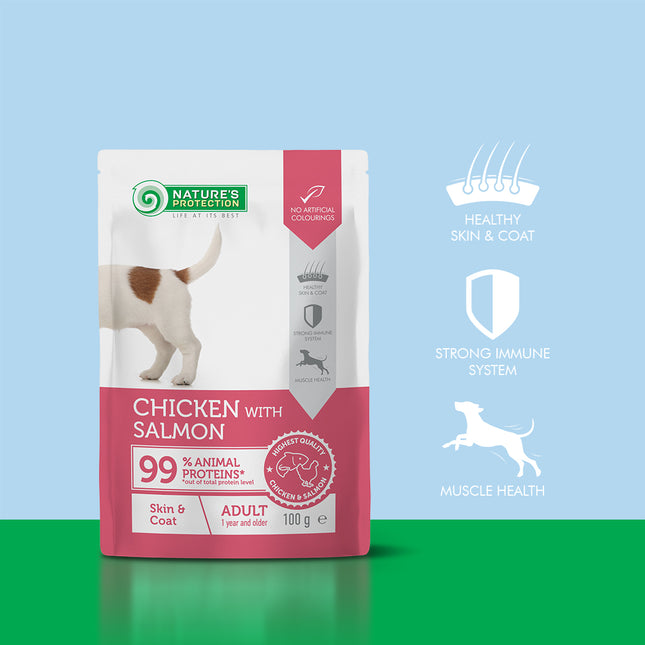 NATURE'S PROTECTION - Premium | Wet food, grain-free with chicken and salmon - Adult dogs, all breeds - 100 g