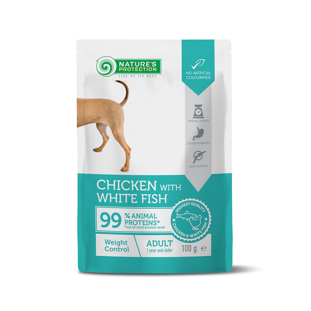 Nature's Protection, Premium - Nourriture humide sans céréales au poulet et au poisson blanc - Adulte, Toutes races, Tous types de pelage