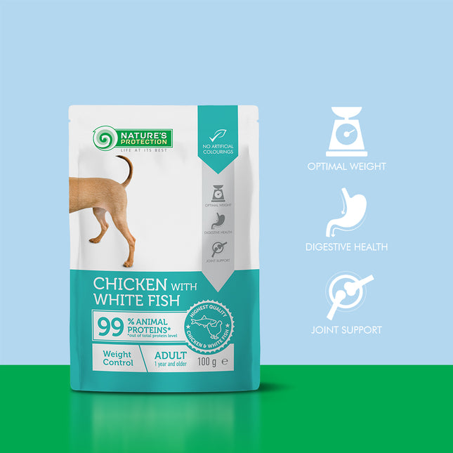 NATURE'S PROTECTION - Premium | Wet food, grain-free with chicken &amp; whitefish - Adult dogs, all breeds - 100 g