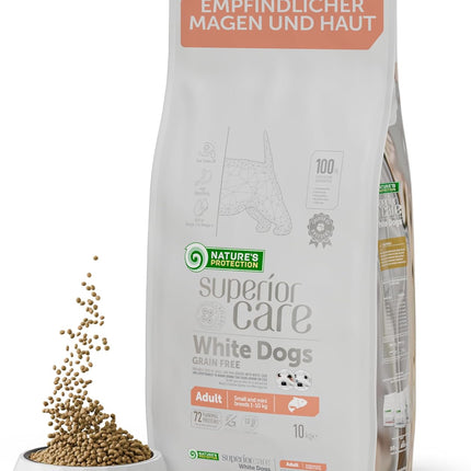 Nature's Protection, Superior Care - Grain-Free Dog Food with Salmon - Adult Dogs, Small Breeds, White Coat