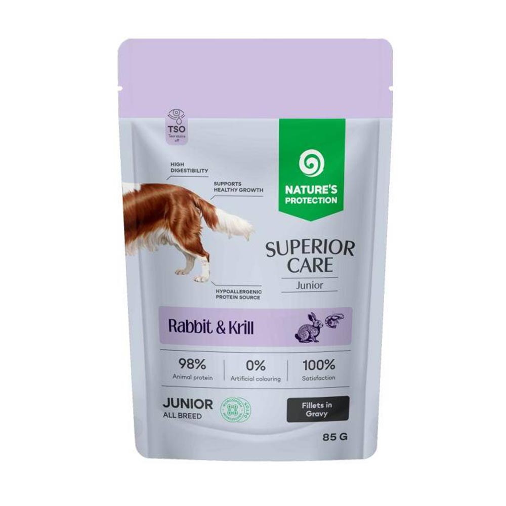 Nature's Protection Superior Care - Nassfutter, Ergänzungsfutter mit Kaninchen & Krill - Junior, Alle Rassen, Alle Felltypen