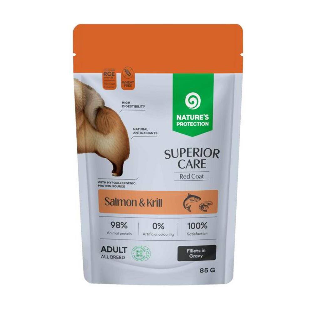 Nature's Protection Superior Care - Nassfutter, Ergänzungsfutter mit Lachs & Krill - Erwachsen, Alle Rassen, Rotes Fell