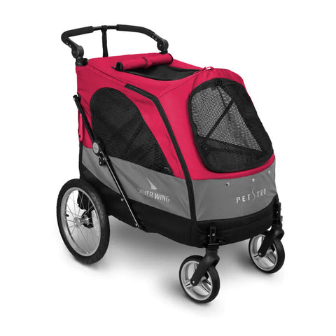 Petstro Stroller Silver Wing - Dog Buggy up to 55 kg - Red