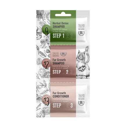 Tauro Pro Line, Pure Nature, Proben-Set - Herbal Detox + Fur Growth, Shampoo & Conditioner für Hunde & Katzen