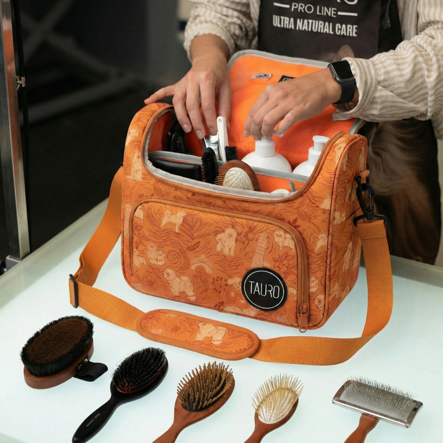 Tauro Pro Line, Grooming Tasche - stabil & umweltfreundlich, verstellbarer Griff, exklusives Design, Orange