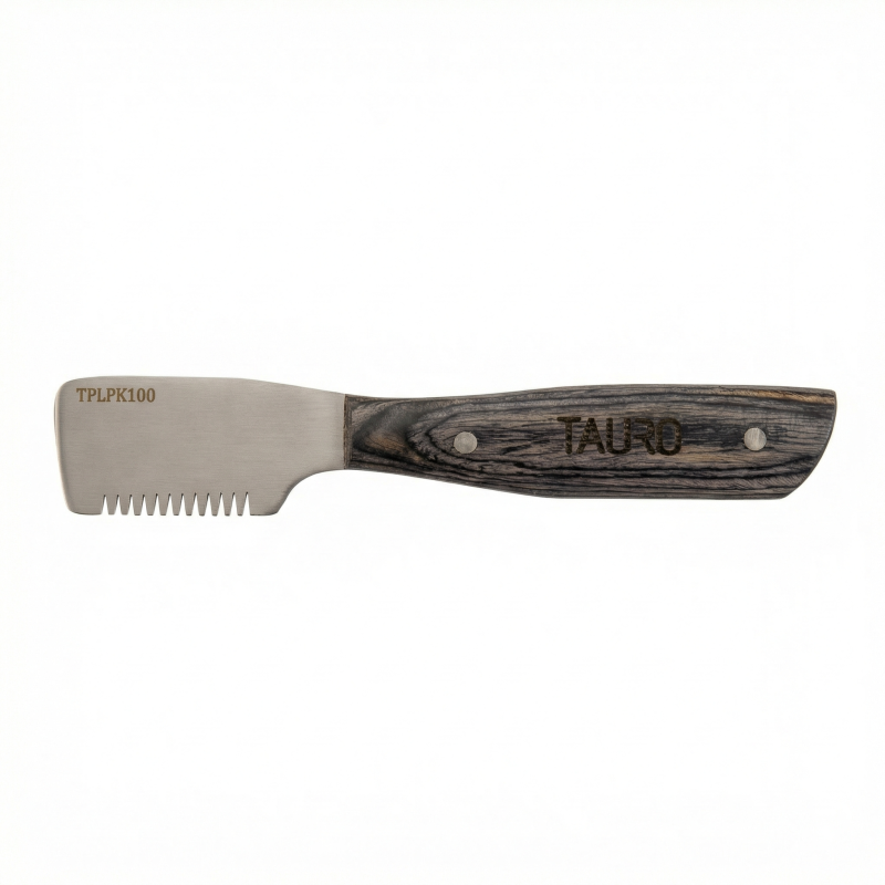 Tauro Pro Line Stripping Knife - Coarse Teeth, brown wooden handle, 16 cm, 15 teeth