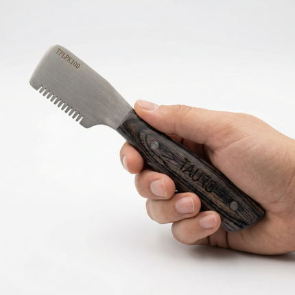 Tauro Pro Line Stripping-Messer - Grobe Zahnung, brauner Holzgriff, 16 cm, 15 Zähne