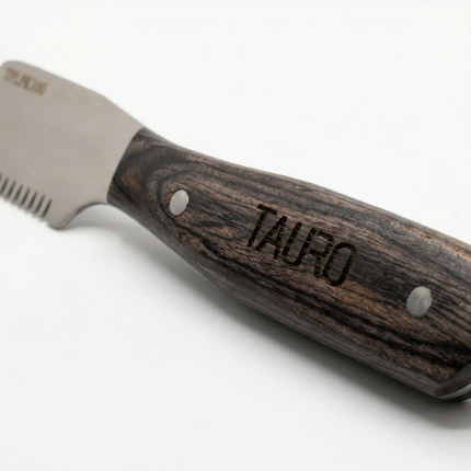 Tauro Pro Line Stripping-Messer - Grobe Zahnung, brauner Holzgriff, 16 cm, 15 Zähne