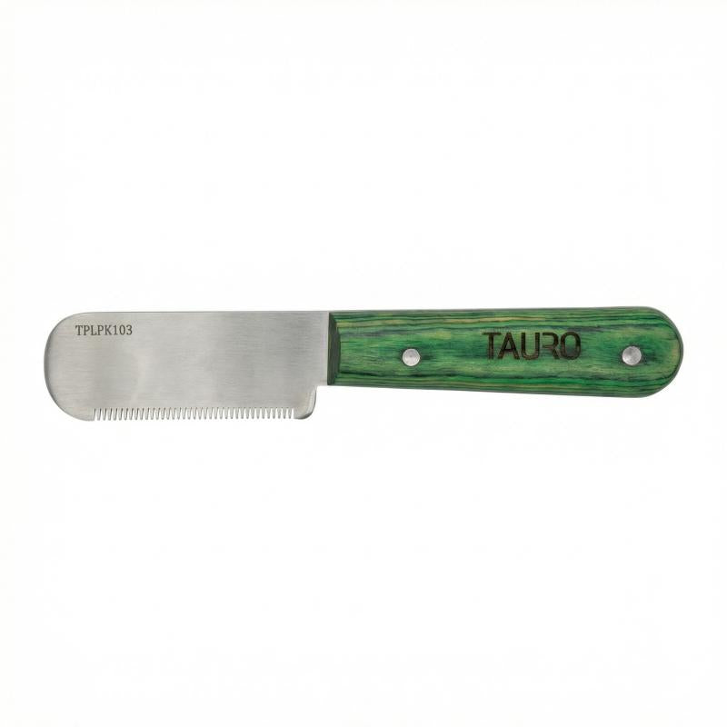 Tauro Pro Line Stripping-Messer - Feine Zahnung, grüner Holzgriff, 16 cm, 16 Zähne