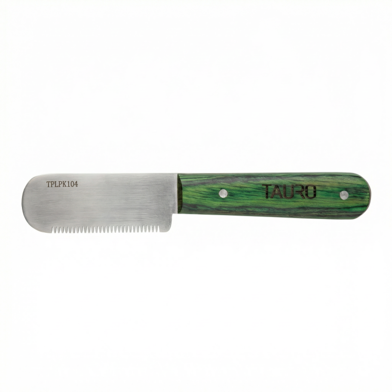 Tauro Pro Line Stripping-Messer - Grobe Zahnung, grüner Holzgriff, 16 cm, 15 Zähne