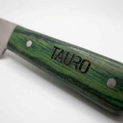 Tauro Pro Line Stripping-Messer - Grobe Zahnung, grüner Holzgriff, 16 cm, 15 Zähne