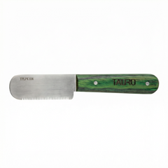 Tauro Pro Line Stripping-Messer - Grobe Zahnung, grüner Holzgriff, 16 cm, 15 Zähne