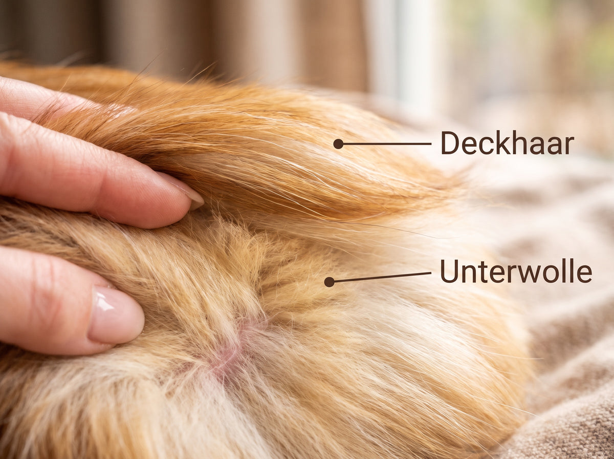 Doppelfell beim Hund: oben das Deckhaar, darunter die dichte Unterwolle