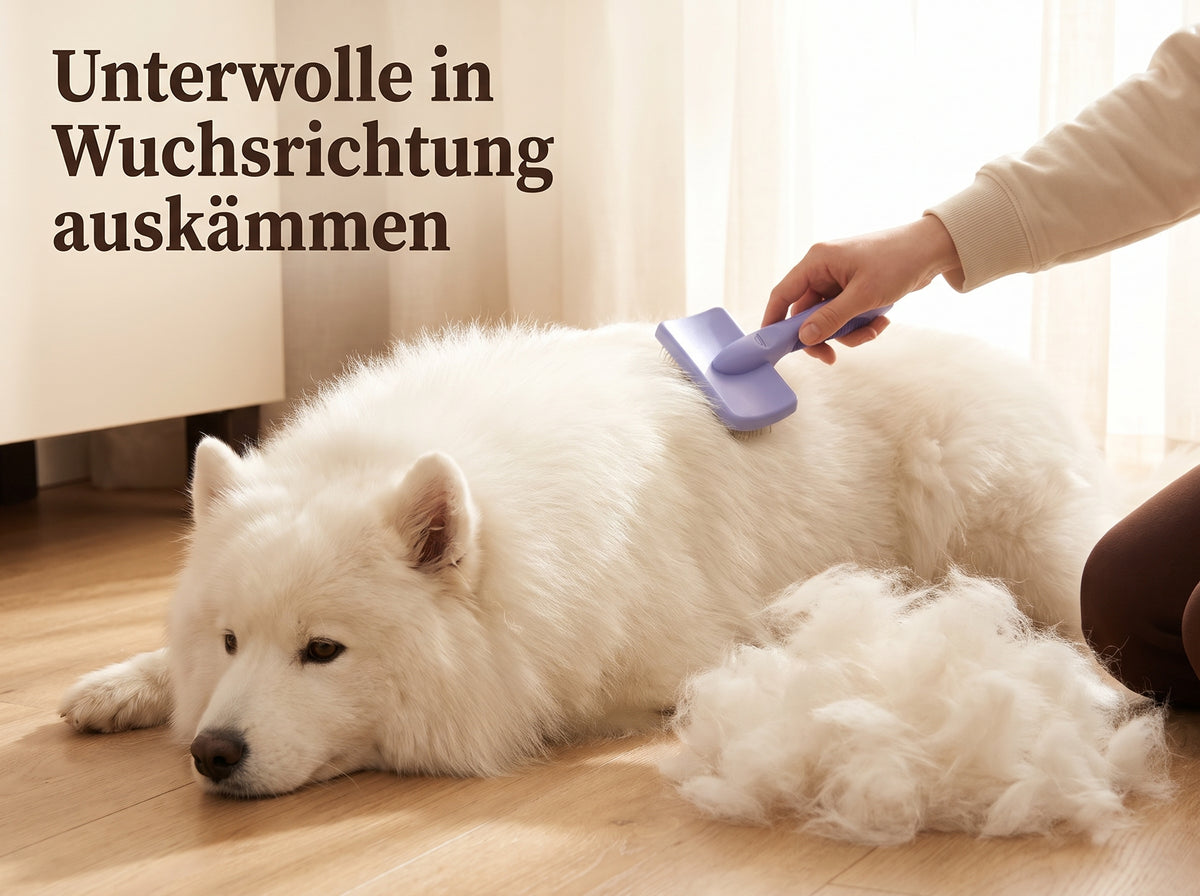 Unterwolle im Fellwechsel in Wuchsrichtung auskämmen