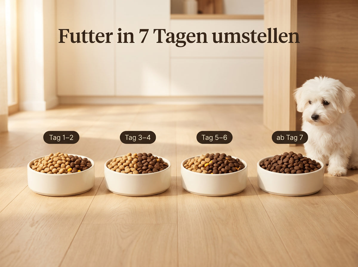 Futter in 7 Tagen umstellen: Tag für Tag mehr neues Futter im Napf