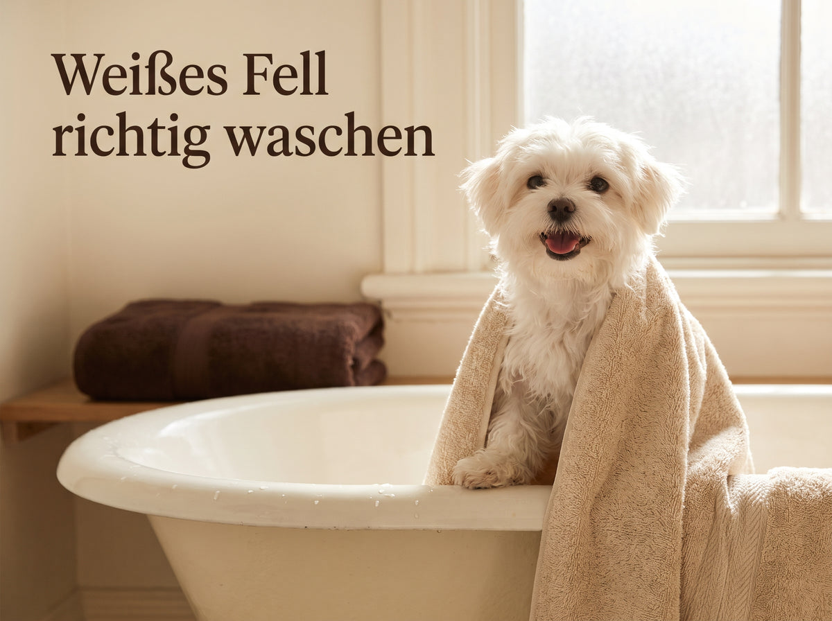 Weißes Fell beim Hund richtig waschen