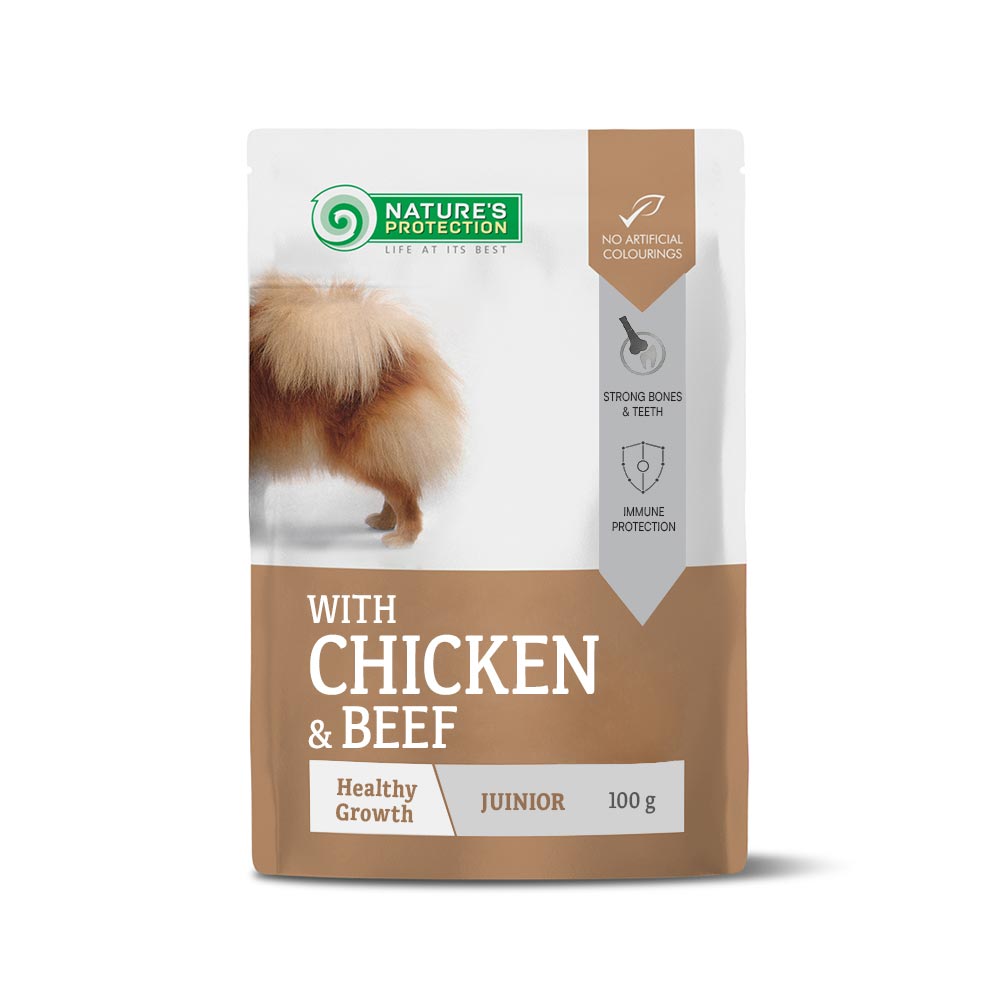 Nature's Protection, Premium - Getreidefreies Nassfutter mit Huhn & Rind - Junior, Alle Rassen, Alle Felltypen