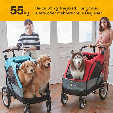 Petstro Stroller Silver Wing - Hundebuggy bis 55kg - Rot
