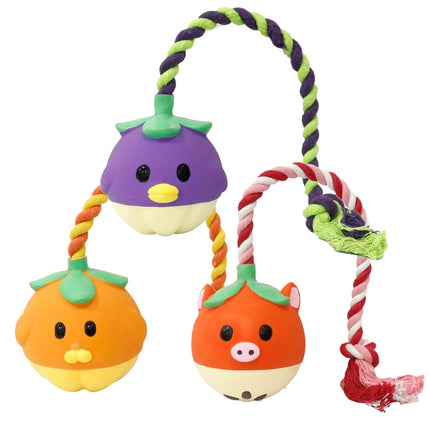 MISOKO | Dog toy fruit with rope - latex &amp; pull rope, for active dogs - 40 cm