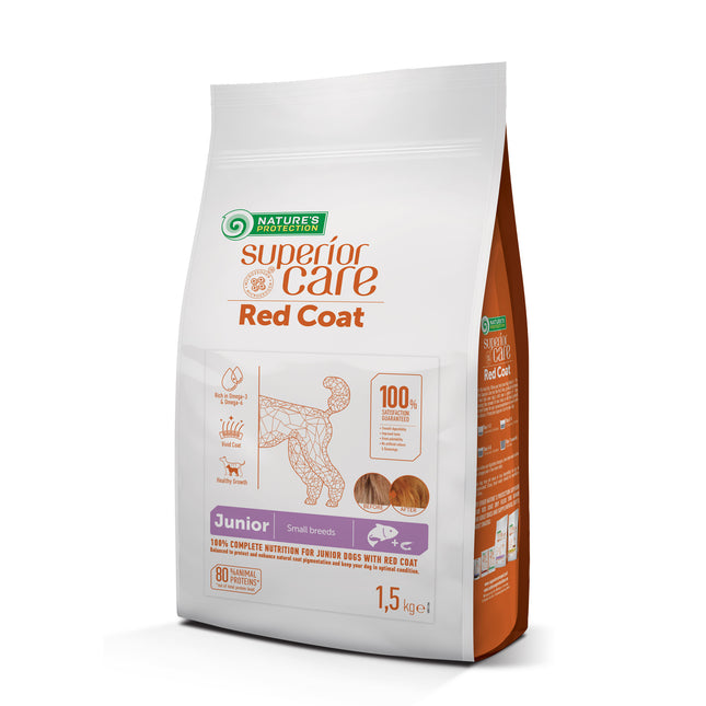 NATURE’S PROTECTION – Superior Care | Hundefutter, getreidefrei mit Lachs – Junior Hunde, kleine Rassen, rotes Fell