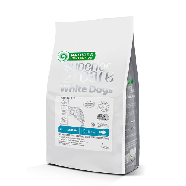 Nature’s Protection Superior Care - Getreidefreies Hundefutter mit Weißfisch, alle Rassen und Lebensphasen, weißes Fell