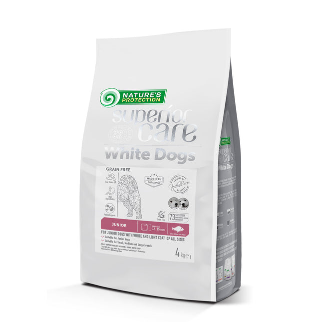 Nature's Protection, Superior Care - Getreidefreies Hundefutter mit Weißfisch - Junior Hunde, alle Rassen, weißes Fell