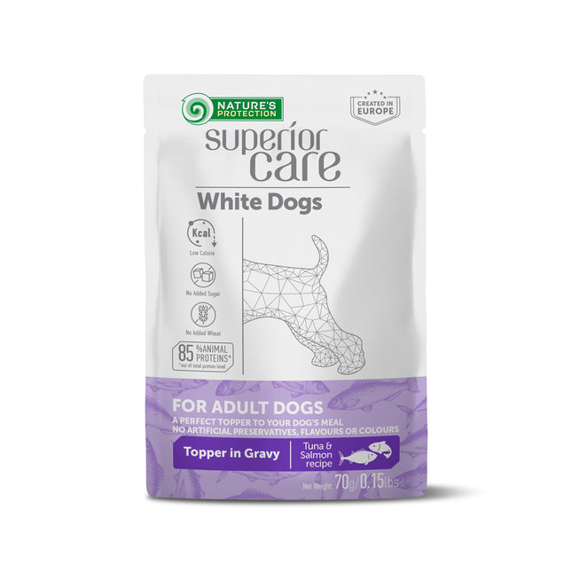 Nature's Protection Superior Care - Nassfutter, Ergänzungsfutter mit Thunfisch und Lachs für Erwachsene Hunde, Weißes Fell, Alle Rassen, 70 g