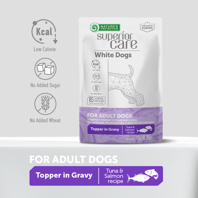 Nature's Protection Superior Care - Nassfutter, Ergänzungsfutter mit Thunfisch und Lachs für Erwachsene Hunde, Weißes Fell, Alle Rassen, 70 g