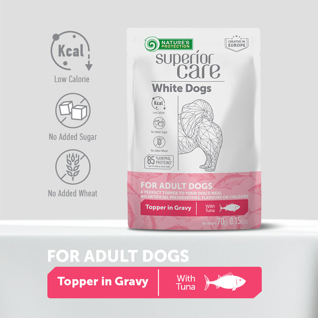 Nature's Protection Superior Care - Nassfutter, Ergänzungsfutter mit Thunfisch für Erwachsene Hunde, Weißes Fell, Alle Rassen, 70 g