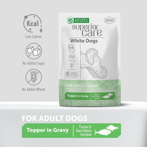 Nature's Protection Superior Care - Nassfutter, Ergänzungsfutter mit Thunfisch und Wolfsbarsch für Erwachsene Hunde, Weißes Fell, Alle Rassen, 70 g